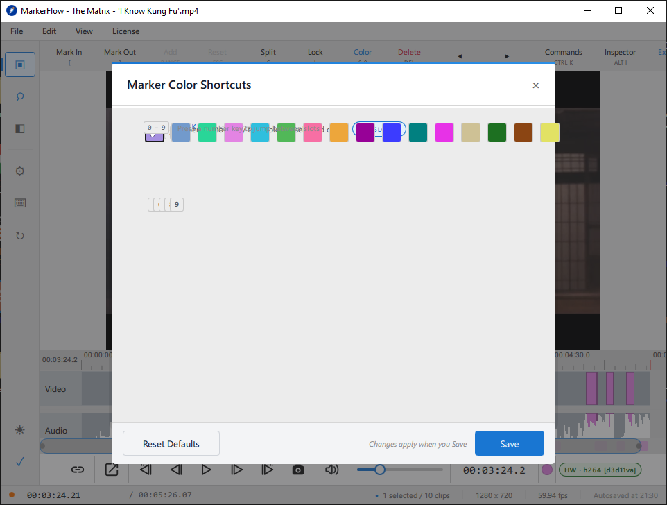 MarkerFlow marker color settings with ten color assignments