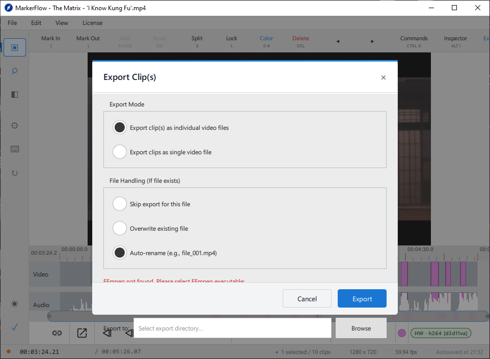 MarkerFlow export dialog